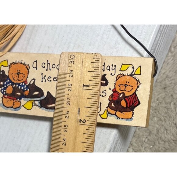 Handcrafted Wooden Wall Plaque  Chocolate Themed Bear Design 5 x 2" - Picture 4 of 5